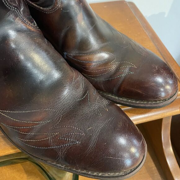 Iron Age Steel Toe Cowboy Boots Phoenix Rising Rainbow Stitch Brown Leather Sz 9 - Picture 9 of 16